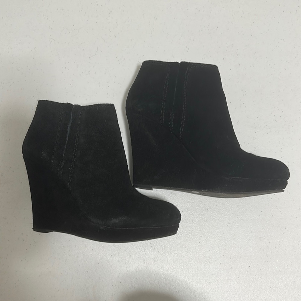 Jessica Simpson Black Suede Ankle Bootie Wedges Size 7